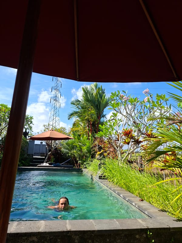 Morning swim captured at tropical Ubud resort property
