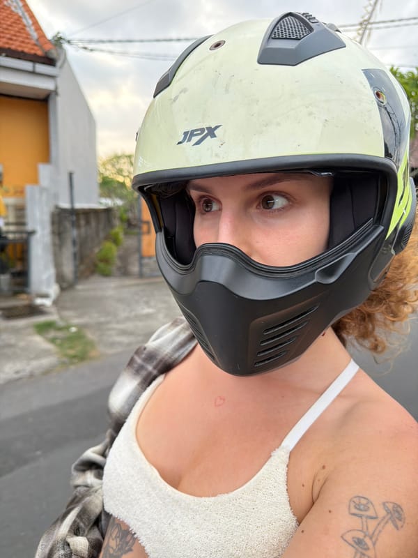 On the back of a motorcycle in North Kuta, Bali