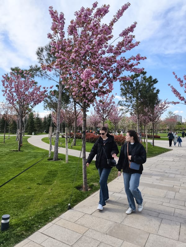Spring day visitors enjoy modern park in Krasnodar, Russia