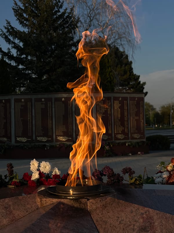 Daily life documented in Novopokrovskaya during Victory Day afternoon