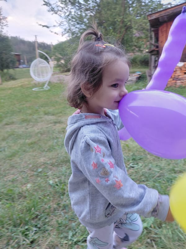 Afternoon in rural Chernyk: balloons, grass, and overcast skies