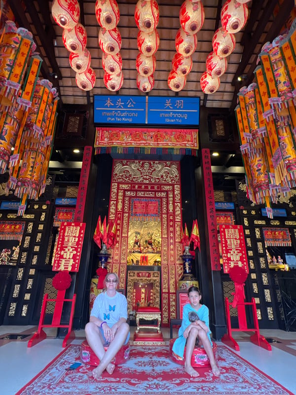 Inside a decorated Chinese temple in Baan Hua Thanon, Thailand