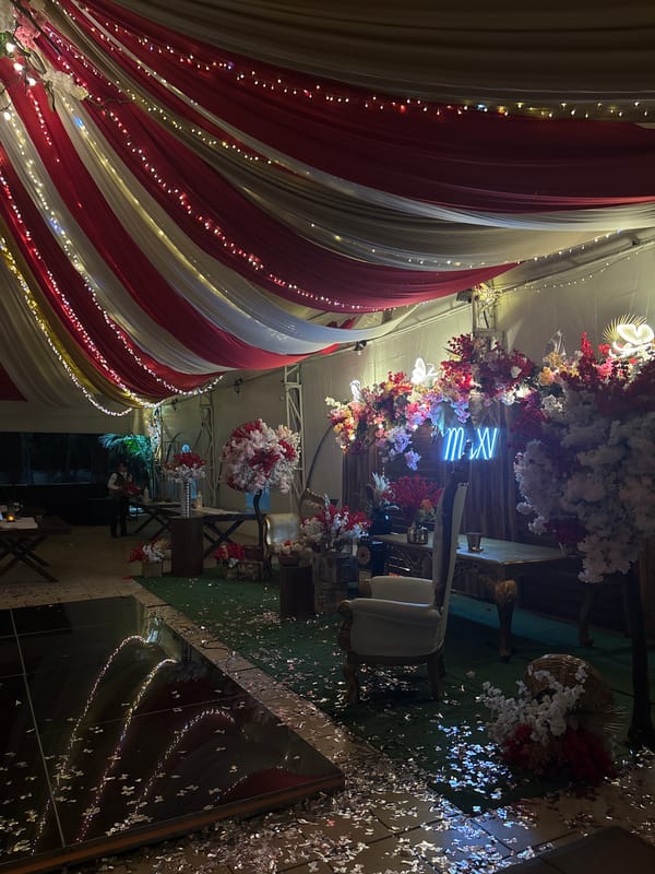 Quinceañera venue decorated with lights in Chilpancingo, Mexico