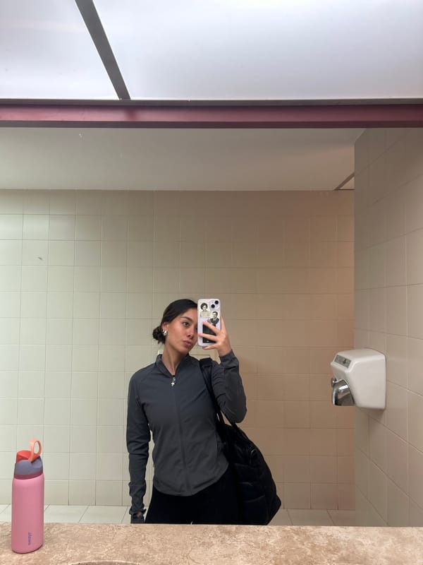 Woman Takes Mirror Selfie in Public Restroom