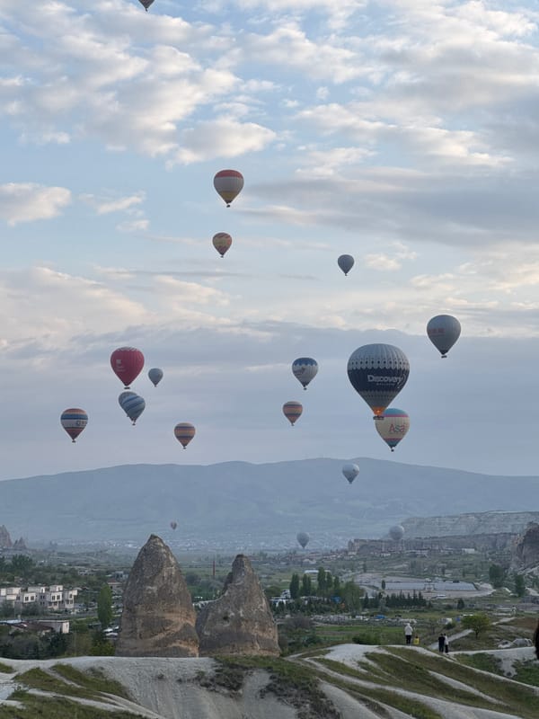 Hot air balloons fill sky over Göreme, Turkey