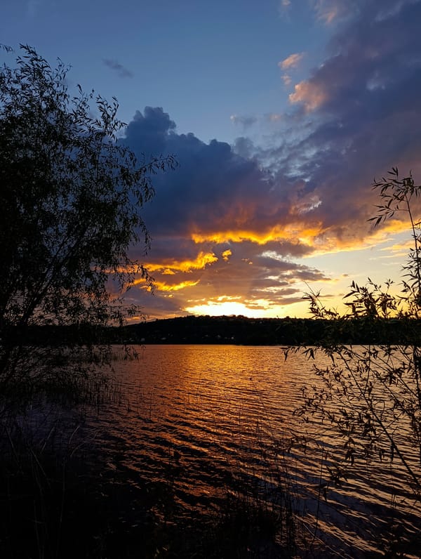 Sunset documented over Volga River in Saratov, Russia