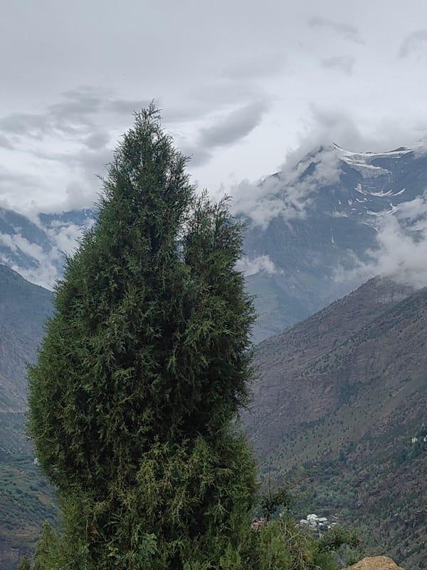 Keylong valley: roads, peaks, and a hilltop monastery under cloud