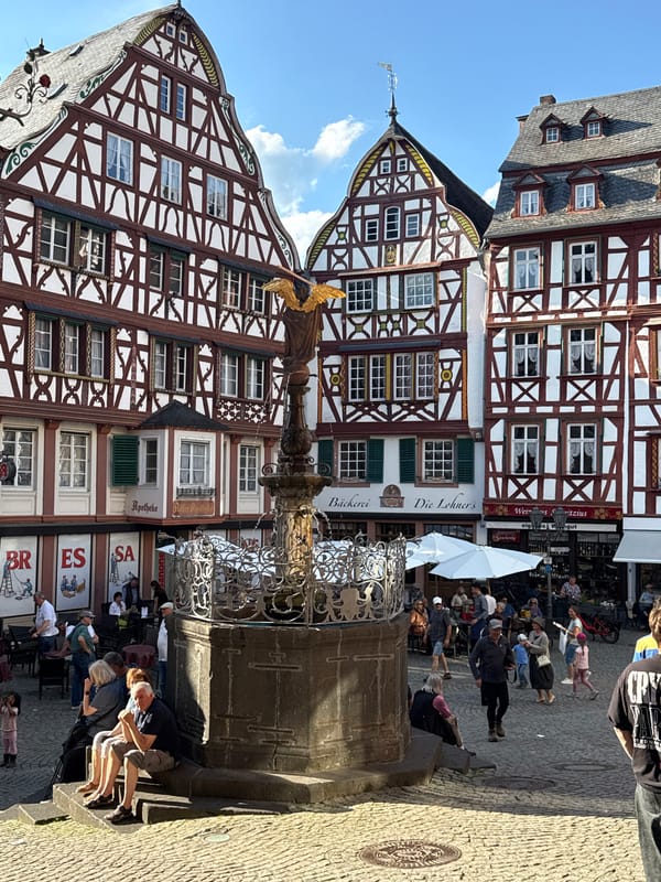 Historic German town square and religious artwork documented