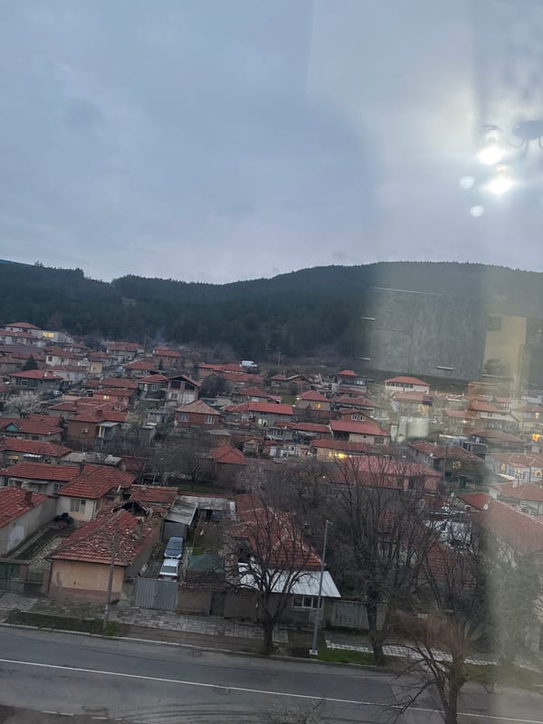 Elevated view captures Sliven's red-roofed urban landscape