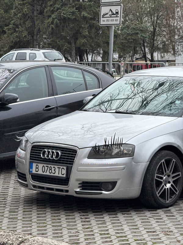 Car with decorative eyelashes spotted in Varna, Bulgaria