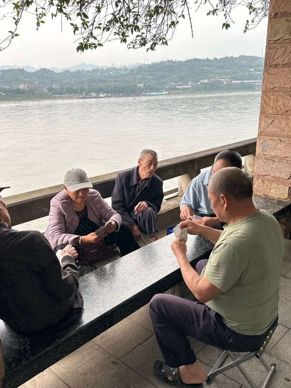 Morning life along Yangtze River waterfront in Jiangjin