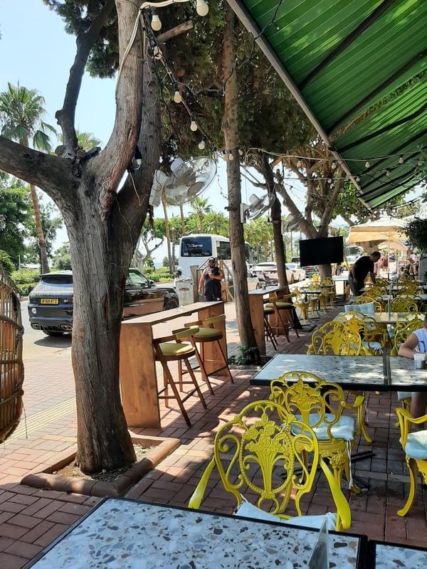 Bohemian café in Alanya, inside and out