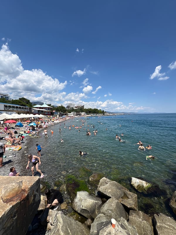 Busy summer day at Alushta's Black Sea waterfront