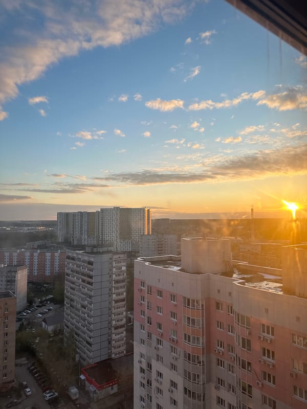 Urban sunset landscape photographed from high vantage in Novogorsk