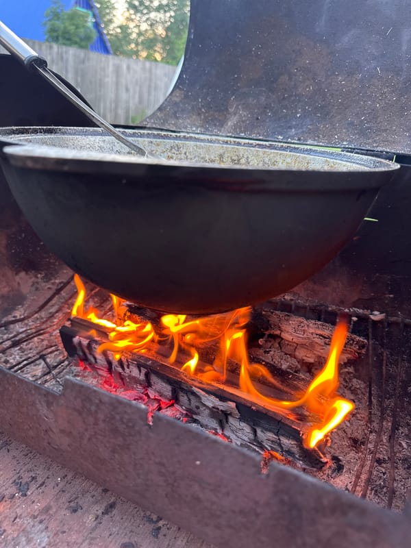 Backyard cooking and relaxation with boxer dog in Chaikovsky