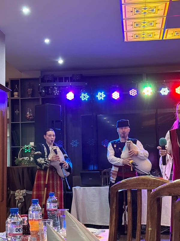 Folk musicians perform traditional Bulgarian music in Strelcha venue