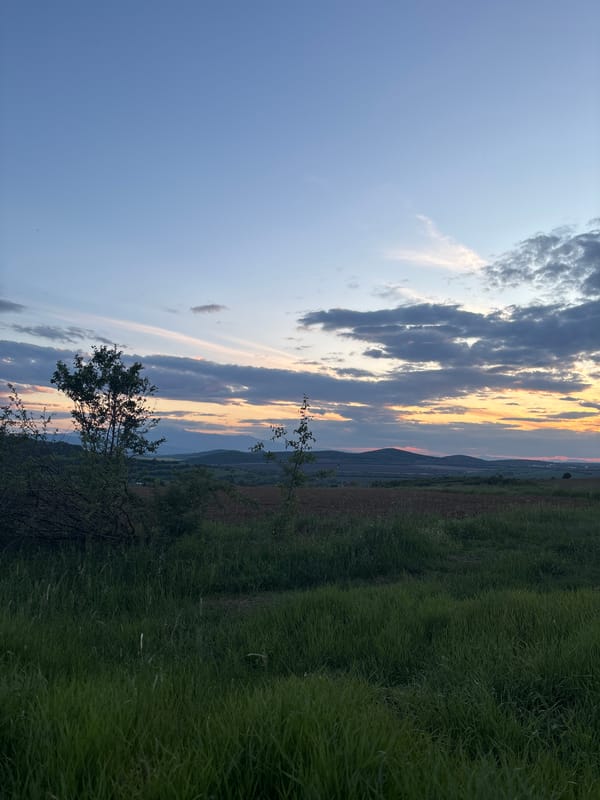 Sunset captured over rural Belopoptsi, Bulgaria countryside