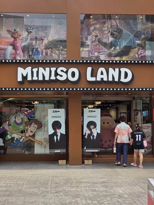 Giant teddy bear statue spotted outside Bangkok Miniso store
