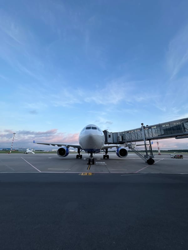 Twilight on the tarmac at Minsk airport