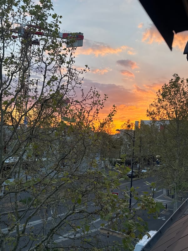 Sunset colors observed over Champigny-sur-Marne street scene