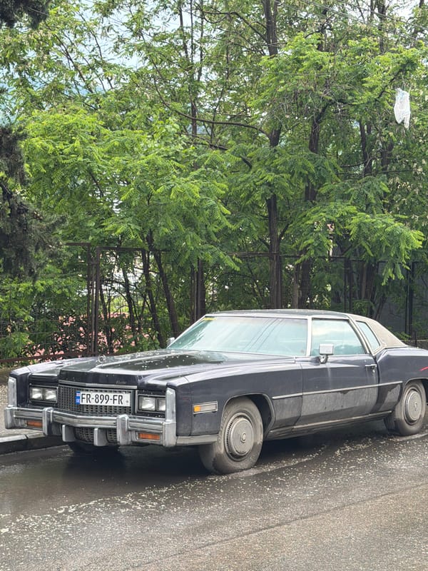 Classic Cadillac spotted parked on wet Tbilisi street