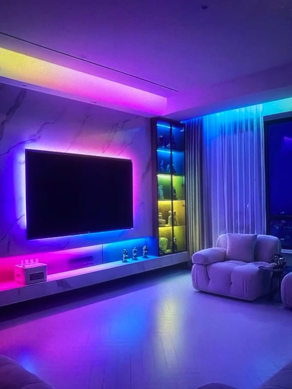 LED-lit interior with television documented in Lhokseumawe