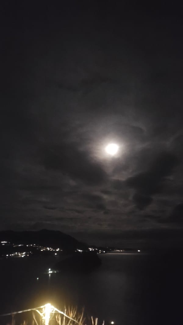 Moonlit scene captured over water in Budva, Montenegro