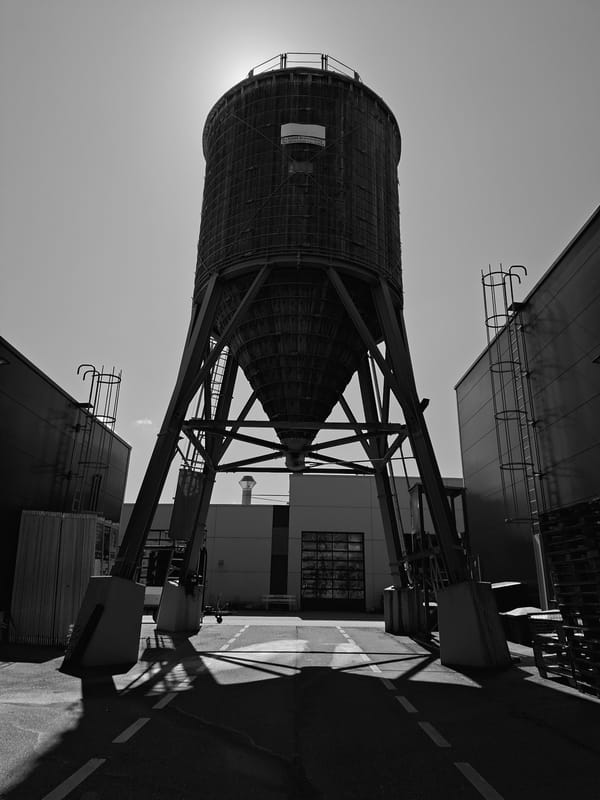 Low-angle look at an industrial tower in Baden-Baden