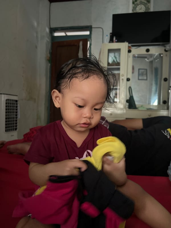 Quiet evening at home in Kecamatan Pati with a toddler
