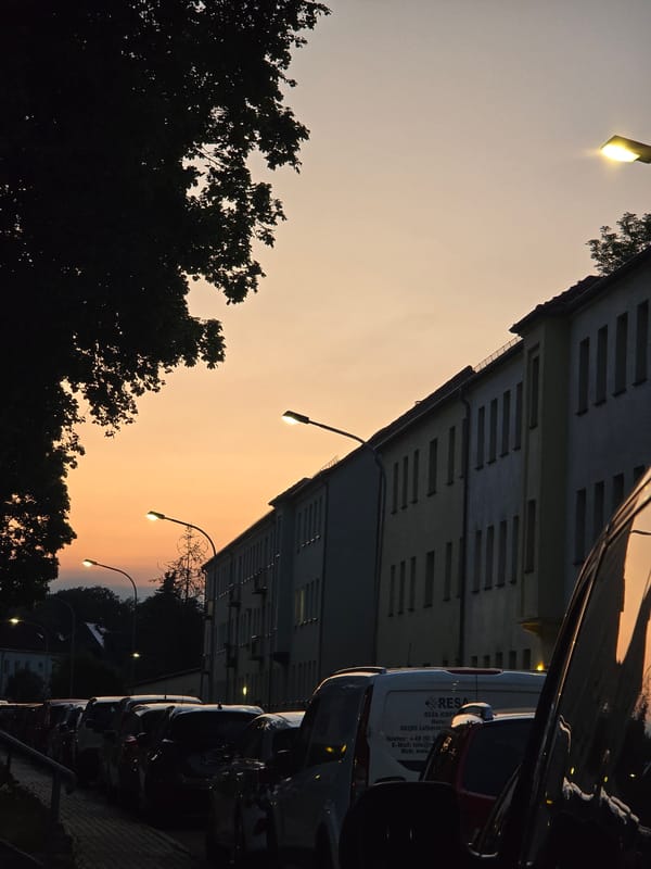 Sunset street scene captured in Lutherstadt Eisleben, Germany