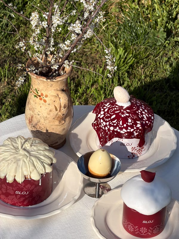 Woman photographs outdoor cake table in Serbian countryside