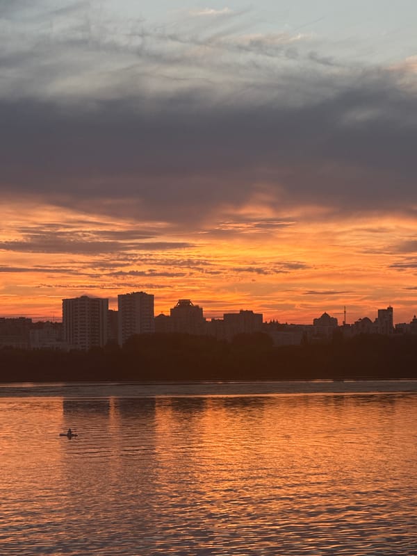 Vivid orange and purple sunset over Lipetsk skyline