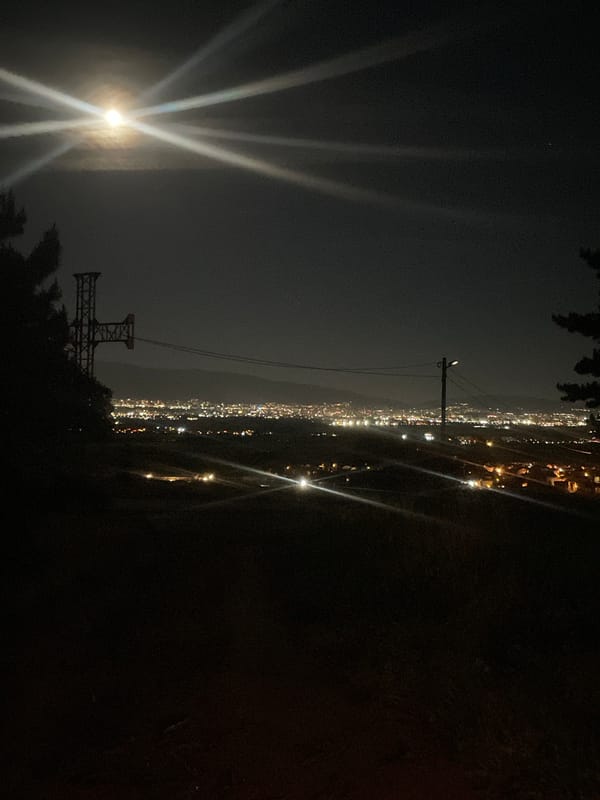 Nighttime city views captured from elevated position in Voynegovtsi