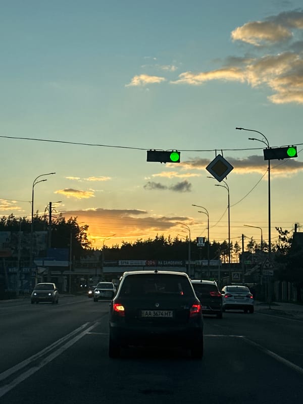 Sunset captured on road in Hostomel, Ukraine