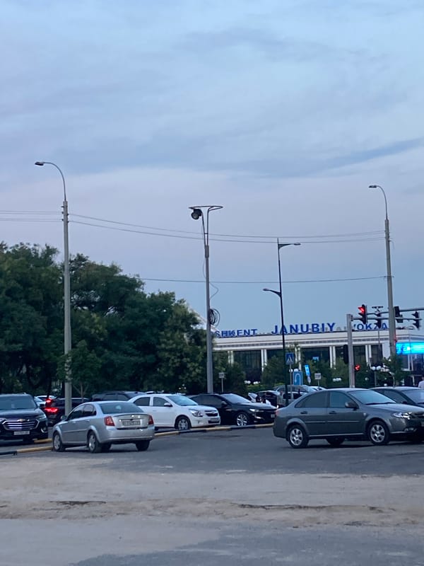 Evening drive through central Tashkent streets and landmarks
