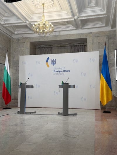 Bulgaria-Ukraine diplomatic press conference setup in Kyiv