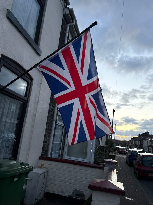 Union Jack flag displayed on building in Gorleston-on-Sea