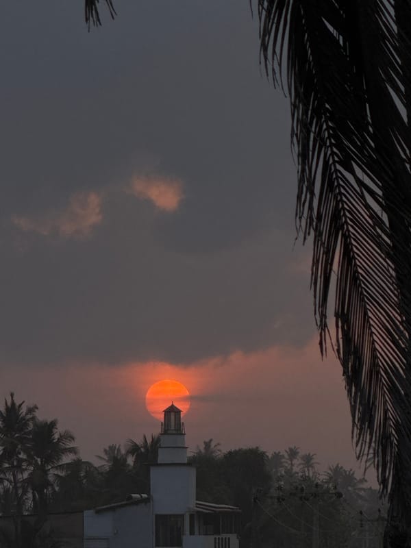 Dusk settling over Goviyapana's coastline and streets