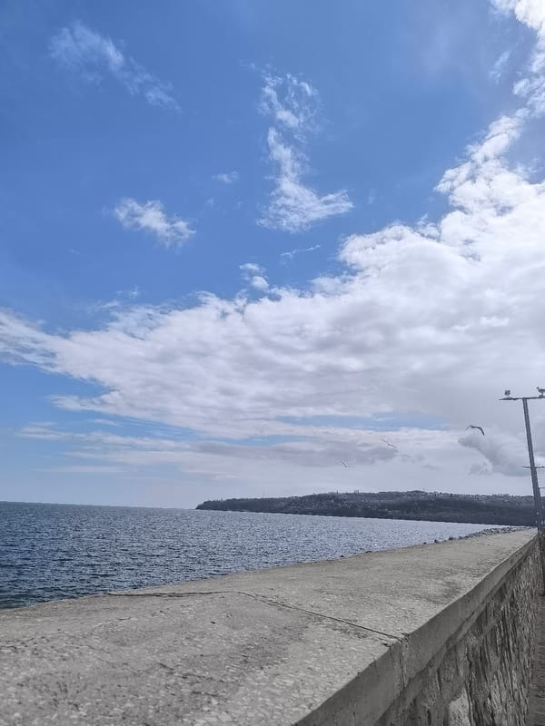 Tourist captures Varna waterfront landmarks during morning visit