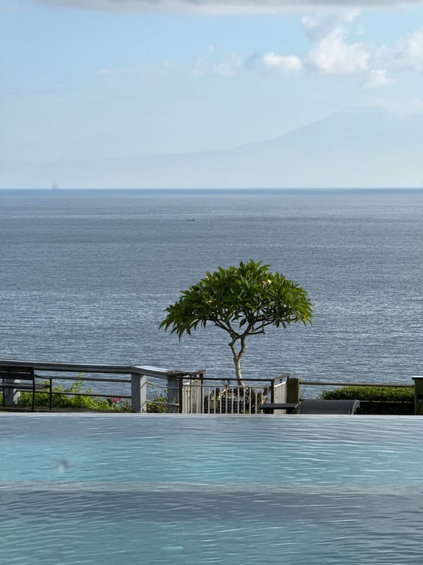 Peaceful ocean views captured from Kuta Selatan balcony and pool