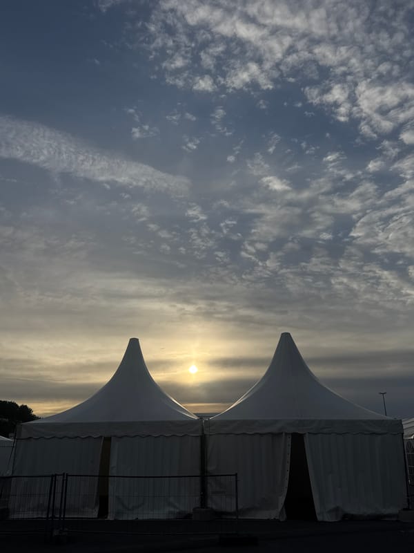 White tent event setup observed in Tallinn marina area