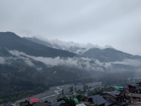 Misty mountain views documented in Vashisht, India early morning