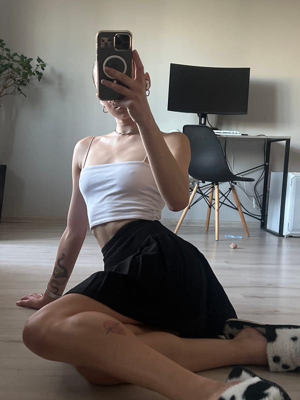 Mirror selfie session at home in Ternopil, cat included