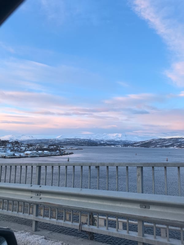 Winter view captured from Finnsnes Bridge in northern Norway