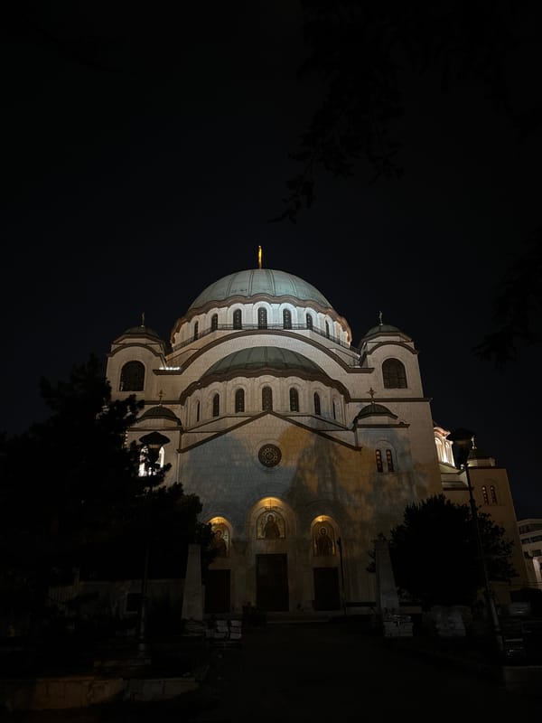 Belgrade's Saint Sava Church illuminated at night