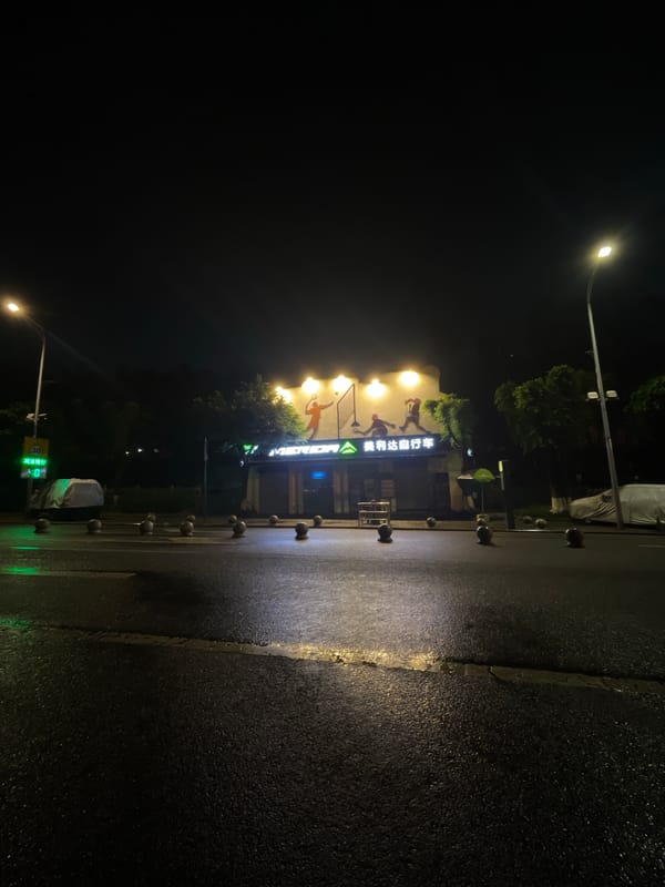 Post-rain nighttime street scene documented in Chongqing's Jiulongpo District