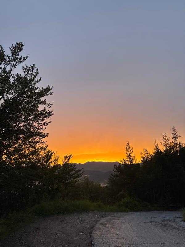 Sunset and rainbow over the Rhodope mountains from Strazha