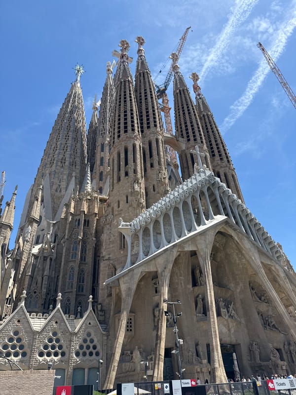 Sagrada Familia construction continues under clear Barcelona skies