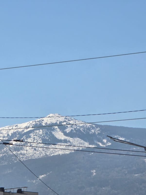 Snow-covered mountain observed near Sofia under clear skies