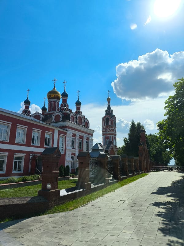 Historic Taldom landmarks photographed under clear Russian skies